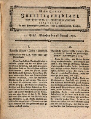 Münchner Intelligenzblatt (Münchner Intelligenzblatt) Samstag 18. August 1792