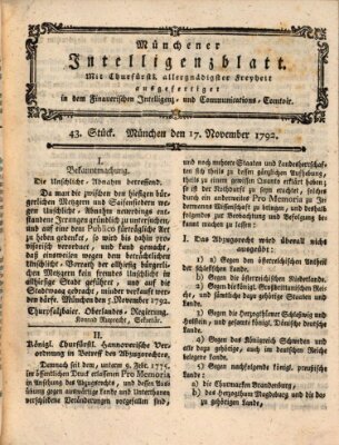 Münchner Intelligenzblatt (Münchner Intelligenzblatt) Samstag 17. November 1792