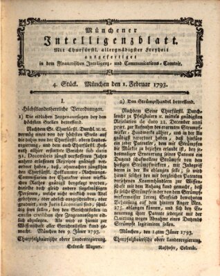 Münchner Intelligenzblatt (Münchner Intelligenzblatt) Freitag 1. Februar 1793