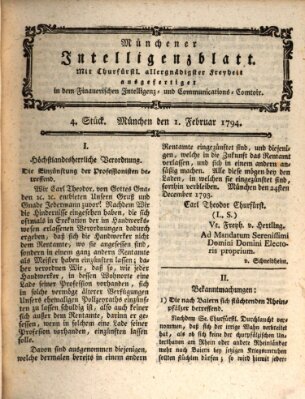 Münchner Intelligenzblatt (Münchner Intelligenzblatt) Samstag 1. Februar 1794