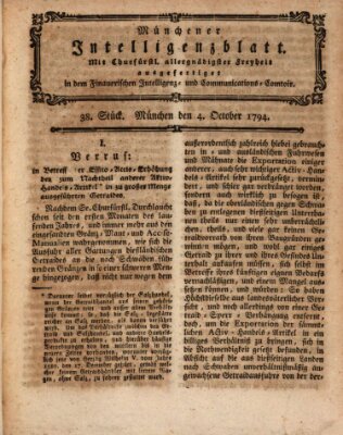 Münchner Intelligenzblatt (Münchner Intelligenzblatt) Samstag 4. Oktober 1794