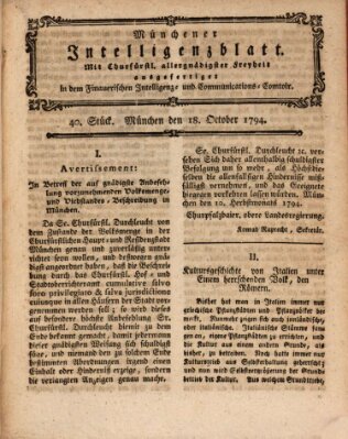 Münchner Intelligenzblatt (Münchner Intelligenzblatt) Samstag 18. Oktober 1794