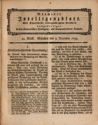 Münchner Intelligenzblatt (Münchner Intelligenzblatt) Samstag 5. Dezember 1795