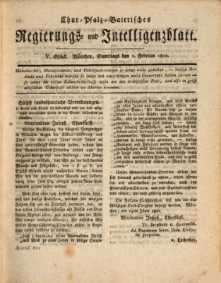 Chur-pfalz-baierisches Regierungs- und Intelligenz-Blatt (Münchner Intelligenzblatt) Samstag 1. Februar 1800