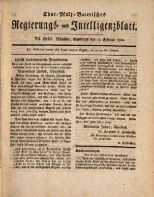 Chur-pfalz-baierisches Regierungs- und Intelligenz-Blatt (Münchner Intelligenzblatt) Samstag 15. Februar 1800