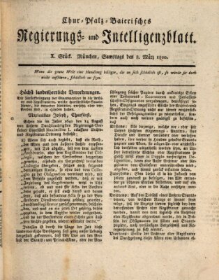 Chur-pfalz-baierisches Regierungs- und Intelligenz-Blatt (Münchner Intelligenzblatt) Samstag 8. März 1800