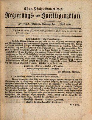 Chur-pfalz-baierisches Regierungs- und Intelligenz-Blatt (Münchner Intelligenzblatt) Samstag 12. April 1800