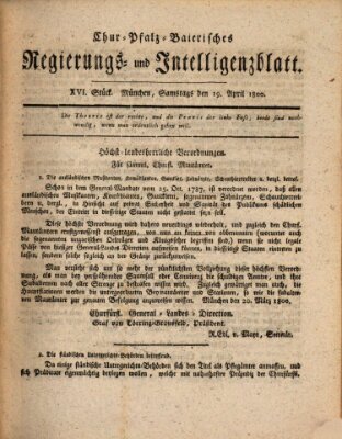 Chur-pfalz-baierisches Regierungs- und Intelligenz-Blatt (Münchner Intelligenzblatt) Samstag 19. April 1800