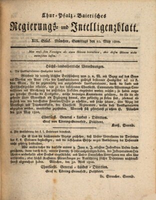 Chur-pfalz-baierisches Regierungs- und Intelligenz-Blatt (Münchner Intelligenzblatt) Samstag 10. Mai 1800