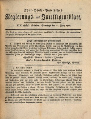 Chur-pfalz-baierisches Regierungs- und Intelligenz-Blatt (Münchner Intelligenzblatt) Samstag 21. Juni 1800