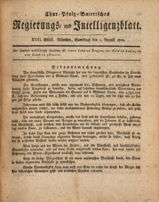 Chur-pfalz-baierisches Regierungs- und Intelligenz-Blatt (Münchner Intelligenzblatt) Samstag 2. August 1800