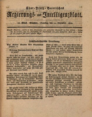 Chur-pfalz-baierisches Regierungs- und Intelligenz-Blatt (Münchner Intelligenzblatt) Samstag 20. Dezember 1800