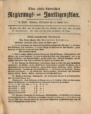 Chur-pfalz-baierisches Regierungs- und Intelligenz-Blatt (Münchner Intelligenzblatt) Samstag 10. Januar 1801