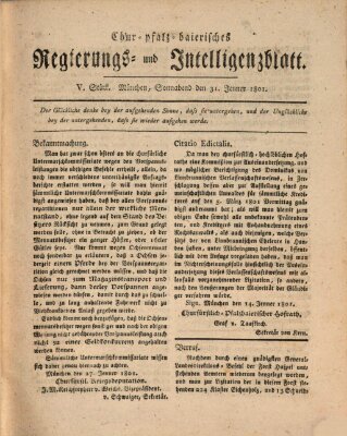 Chur-pfalz-baierisches Regierungs- und Intelligenz-Blatt (Münchner Intelligenzblatt) Samstag 31. Januar 1801