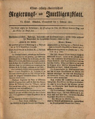 Chur-pfalz-baierisches Regierungs- und Intelligenz-Blatt (Münchner Intelligenzblatt) Samstag 7. Februar 1801