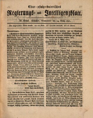 Chur-pfalz-baierisches Regierungs- und Intelligenz-Blatt (Münchner Intelligenzblatt) Samstag 14. März 1801