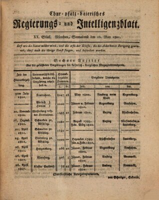 Chur-pfalz-baierisches Regierungs- und Intelligenz-Blatt (Münchner Intelligenzblatt) Samstag 16. Mai 1801