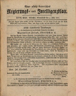 Chur-pfalz-baierisches Regierungs- und Intelligenz-Blatt (Münchner Intelligenzblatt) Samstag 4. Juli 1801