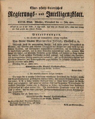 Chur-pfalz-baierisches Regierungs- und Intelligenz-Blatt (Münchner Intelligenzblatt) Samstag 11. Juli 1801