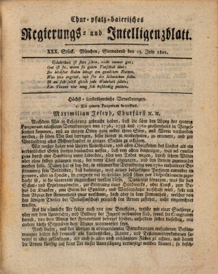 Chur-pfalz-baierisches Regierungs- und Intelligenz-Blatt (Münchner Intelligenzblatt) Samstag 25. Juli 1801