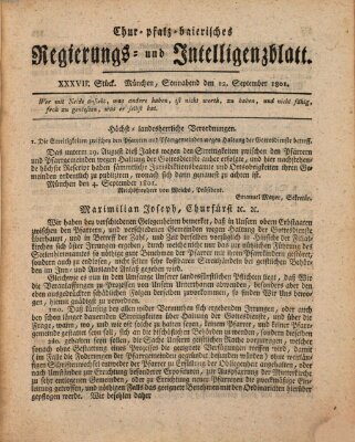 Chur-pfalz-baierisches Regierungs- und Intelligenz-Blatt (Münchner Intelligenzblatt) Samstag 12. September 1801