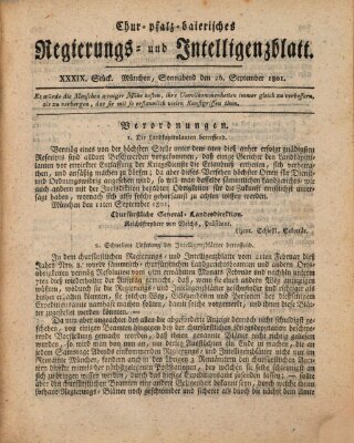 Chur-pfalz-baierisches Regierungs- und Intelligenz-Blatt (Münchner Intelligenzblatt) Samstag 26. September 1801