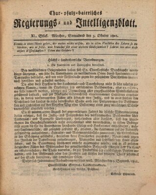 Chur-pfalz-baierisches Regierungs- und Intelligenz-Blatt (Münchner Intelligenzblatt) Samstag 3. Oktober 1801