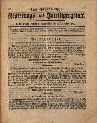 Chur-pfalz-baierisches Regierungs- und Intelligenz-Blatt (Münchner Intelligenzblatt) Samstag 5. Dezember 1801