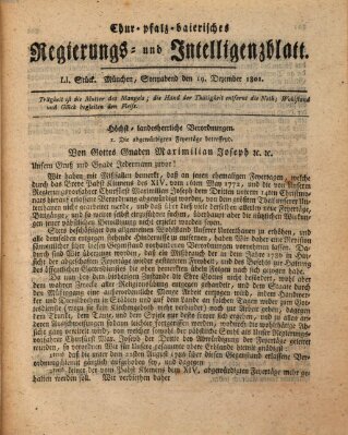 Chur-pfalz-baierisches Regierungs- und Intelligenz-Blatt (Münchner Intelligenzblatt) Samstag 19. Dezember 1801