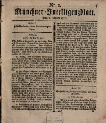 Münchner Intelligenzblatt (Münchner Intelligenzblatt) Mittwoch 1. Januar 1777