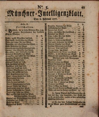 Münchner Intelligenzblatt (Münchner Intelligenzblatt) Samstag 8. Februar 1777