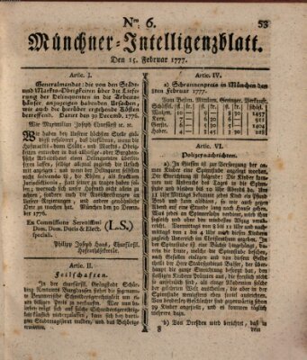 Münchner Intelligenzblatt (Münchner Intelligenzblatt) Samstag 15. Februar 1777