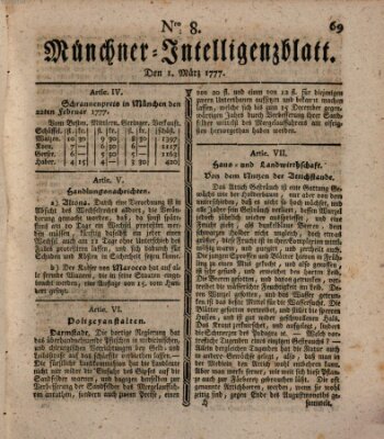 Münchner Intelligenzblatt (Münchner Intelligenzblatt) Samstag 1. März 1777