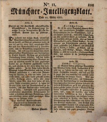 Münchner Intelligenzblatt (Münchner Intelligenzblatt) Samstag 22. März 1777