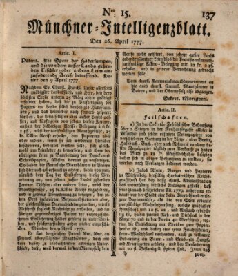 Münchner Intelligenzblatt (Münchner Intelligenzblatt) Samstag 26. April 1777