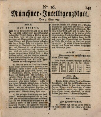 Münchner Intelligenzblatt (Münchner Intelligenzblatt) Samstag 3. Mai 1777