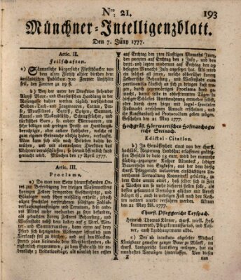 Münchner Intelligenzblatt (Münchner Intelligenzblatt) Samstag 7. Juni 1777