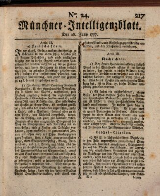 Münchner Intelligenzblatt (Münchner Intelligenzblatt) Samstag 28. Juni 1777