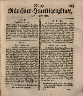 Münchner Intelligenzblatt (Münchner Intelligenzblatt) Samstag 5. Juli 1777