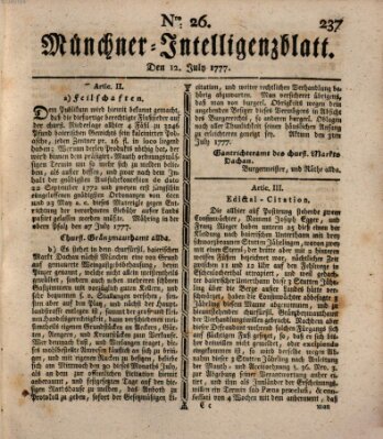 Münchner Intelligenzblatt (Münchner Intelligenzblatt) Samstag 12. Juli 1777