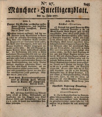 Münchner Intelligenzblatt (Münchner Intelligenzblatt) Samstag 19. Juli 1777