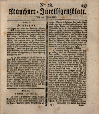 Münchner Intelligenzblatt (Münchner Intelligenzblatt) Samstag 26. Juli 1777