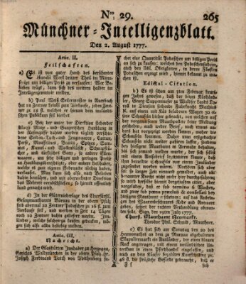 Münchner Intelligenzblatt (Münchner Intelligenzblatt) Freitag 1. August 1777