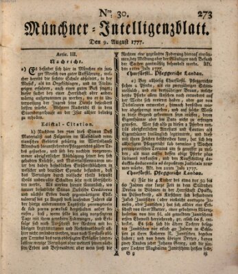 Münchner Intelligenzblatt (Münchner Intelligenzblatt) Samstag 9. August 1777