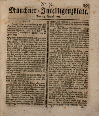 Münchner Intelligenzblatt (Münchner Intelligenzblatt) Samstag 23. August 1777