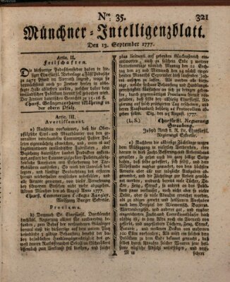 Münchner Intelligenzblatt (Münchner Intelligenzblatt) Samstag 13. September 1777