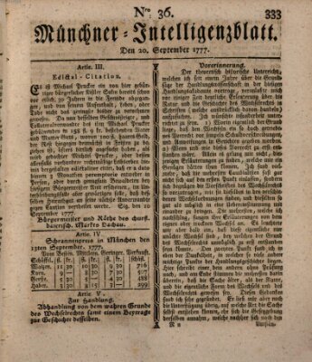 Münchner Intelligenzblatt (Münchner Intelligenzblatt) Samstag 20. September 1777