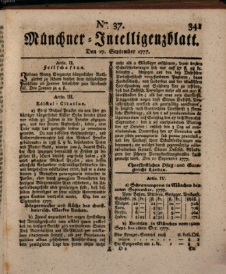 Münchner Intelligenzblatt (Münchner Intelligenzblatt) Samstag 27. September 1777