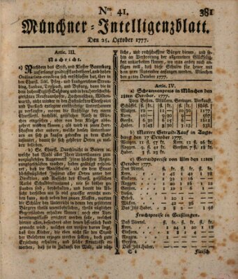 Münchner Intelligenzblatt (Münchner Intelligenzblatt) Samstag 25. Oktober 1777