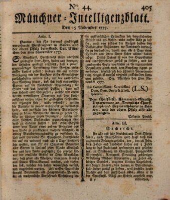 Münchner Intelligenzblatt (Münchner Intelligenzblatt) Samstag 15. November 1777